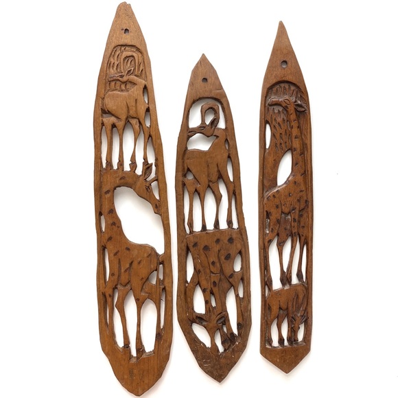 Vintage Wall Decor Carved Wood Wall Plaques Set Of 3 Handmade Wooden Animal Cutout Wall